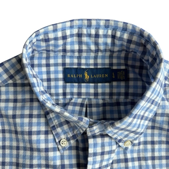 Polo Ralph Lauren Blue & White Plaid Button Up Shirt Men’s Size L 100% Cotton - Picture 2 of 8